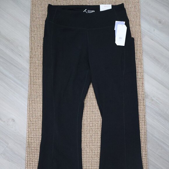 NWT BSP Active Fleece-Lined Flare Leggings with Media Pockets Black Size XL - Picture 2 of 6
